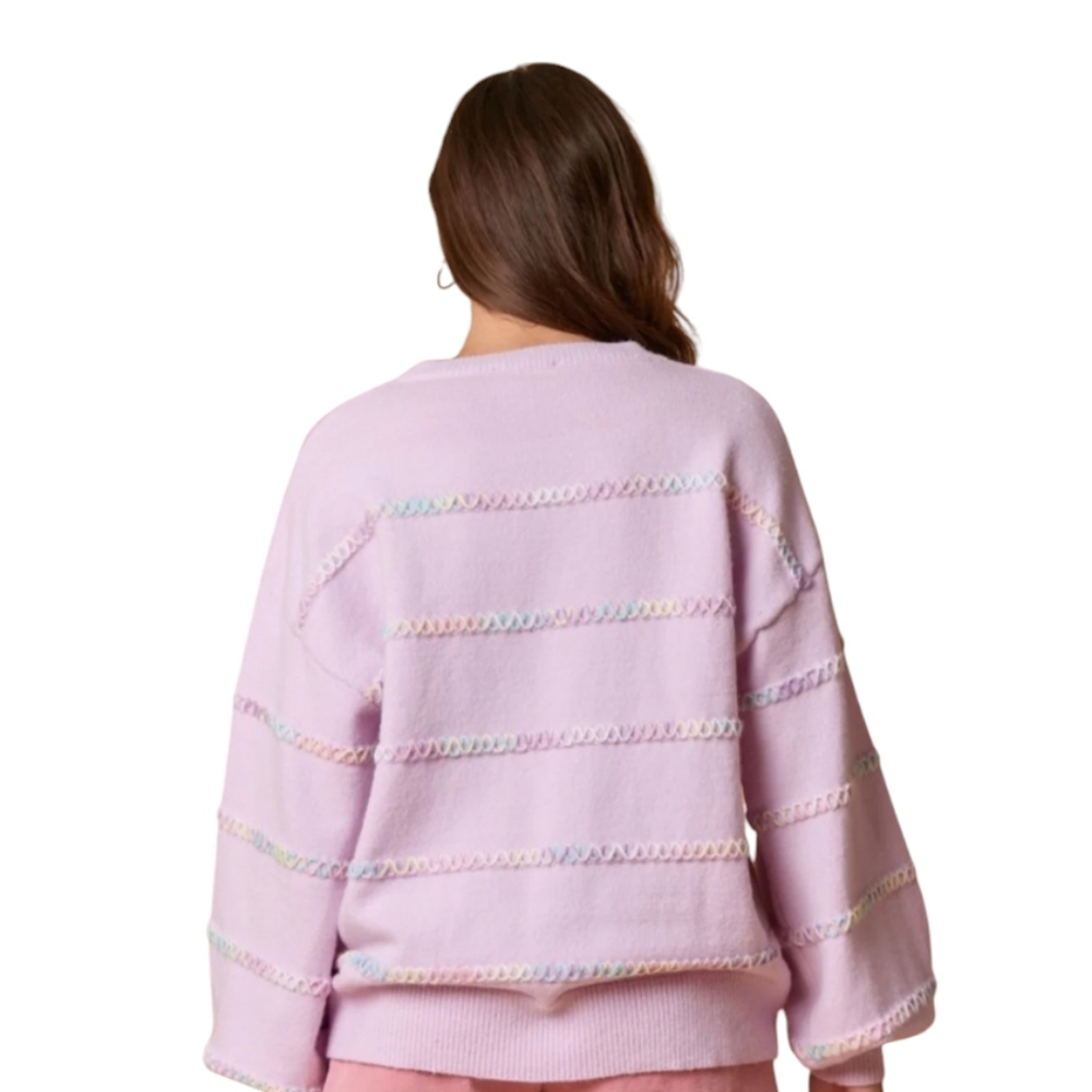 NEW Pastel Lavender/Pink Stitch Knit Sweater Oversize L/XL/XXL - Picture 4 of 13